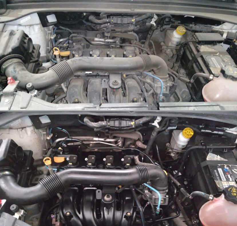 Antes y después de limpieza y reparación de motor